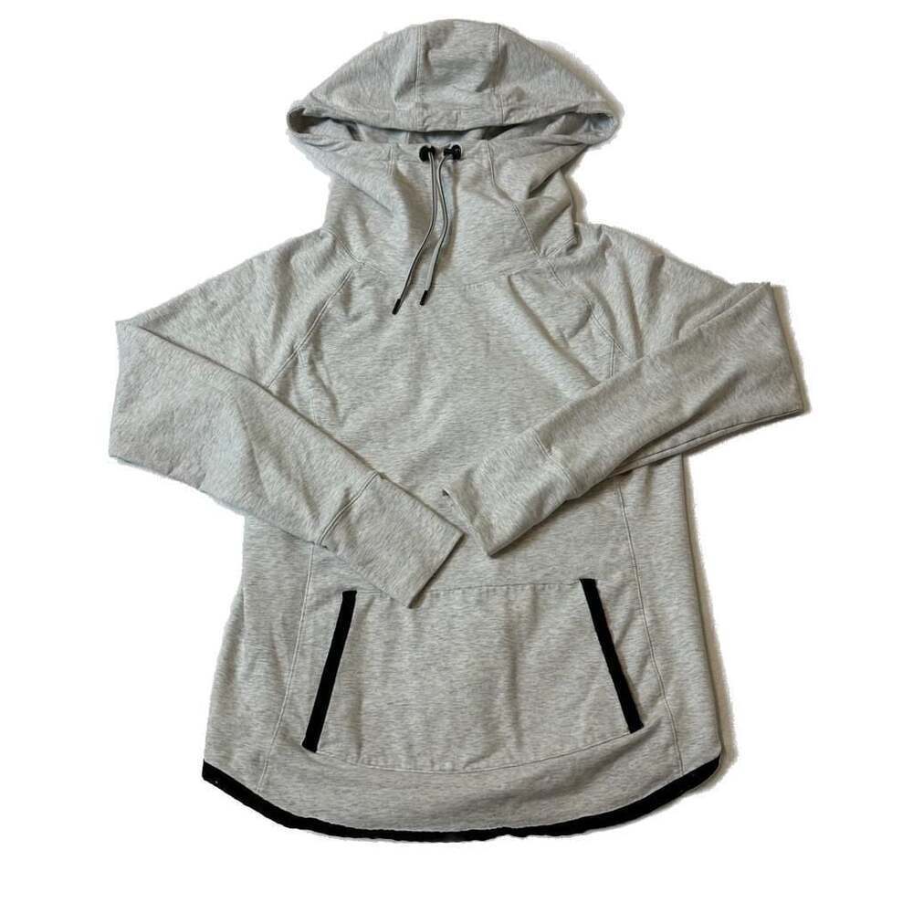 Athleta Sentry Cowl-Neck Heather Gray Hoodie with Black Trim & Thumbholes